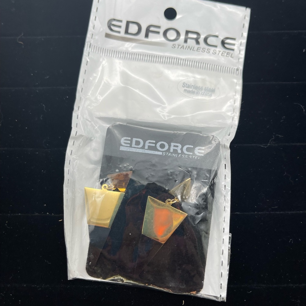 Ed Force Stainless Steel gold and black triangle drop earrings. NEW!